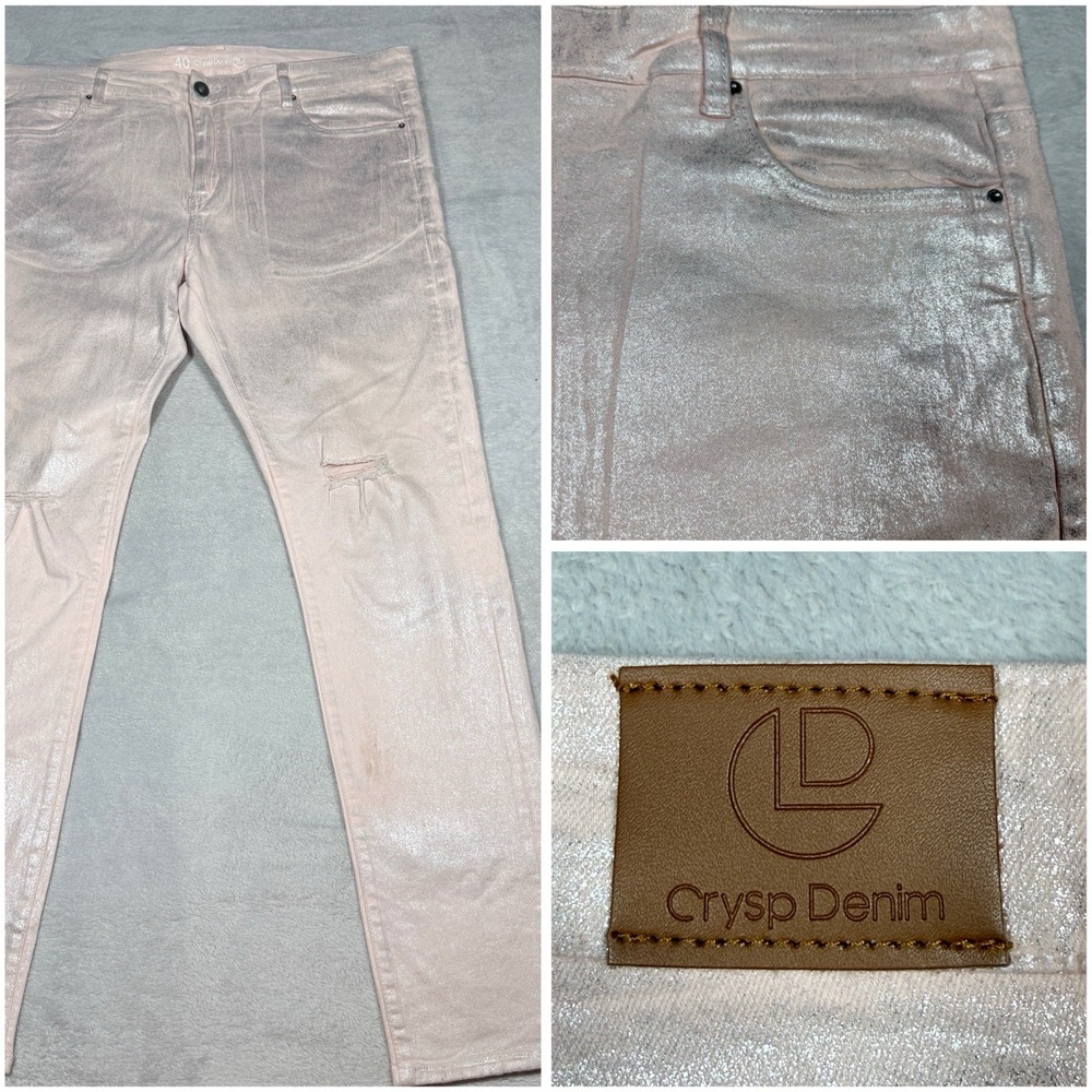Crysp Denim 40 Skinny Jeans Mens‎ Pink Metallic Distressed Streetwear